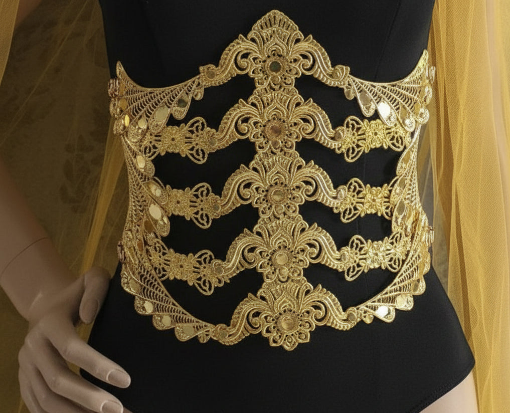 Ceinture Corset Underbust Spine – Armure de Corps Métal Or ou Argent | Tokyo Stories