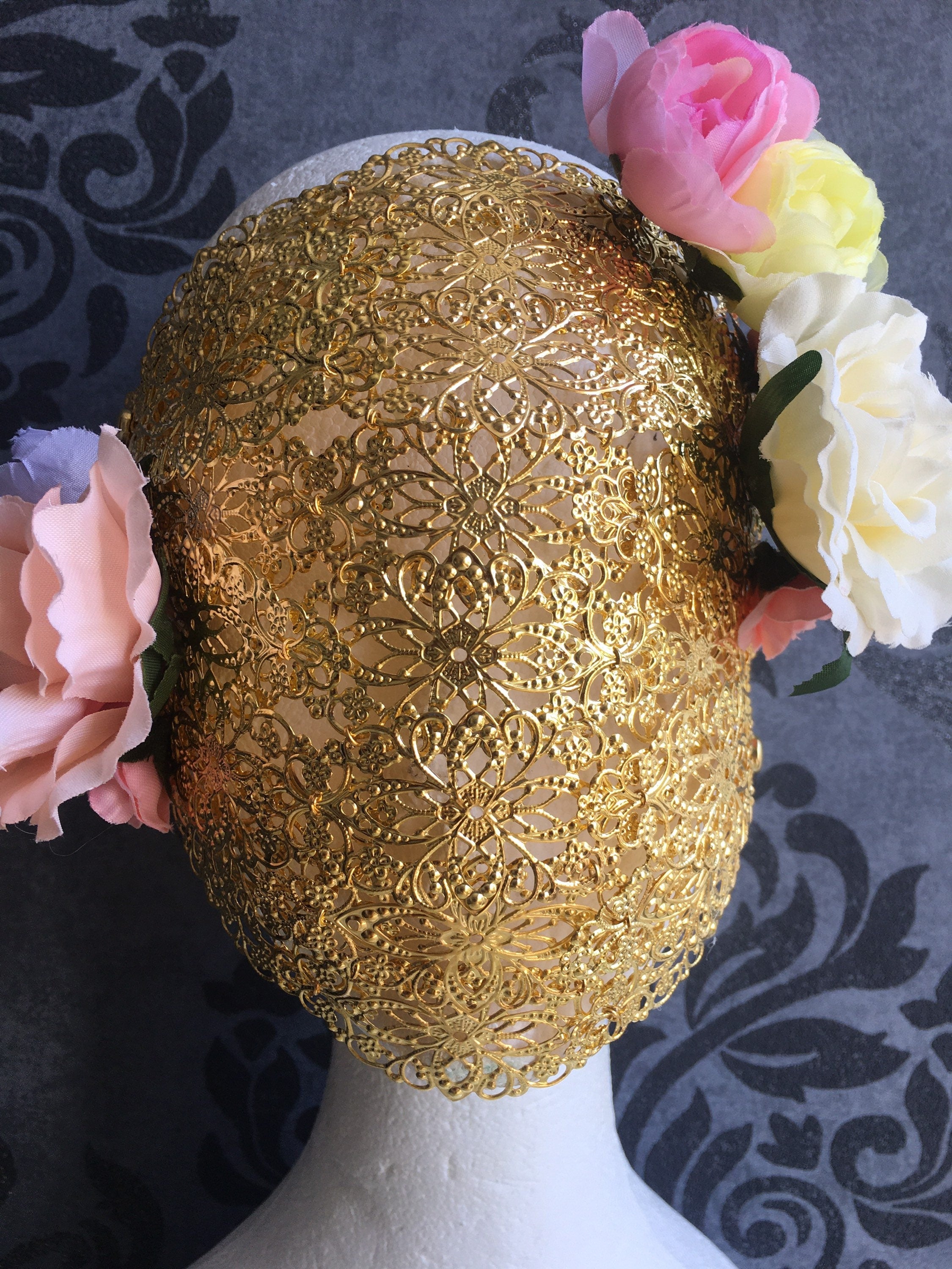Masque Intégral Jardin d'Acier – Dentelle de Métal Doré & Fleurs | Tokyo Stories