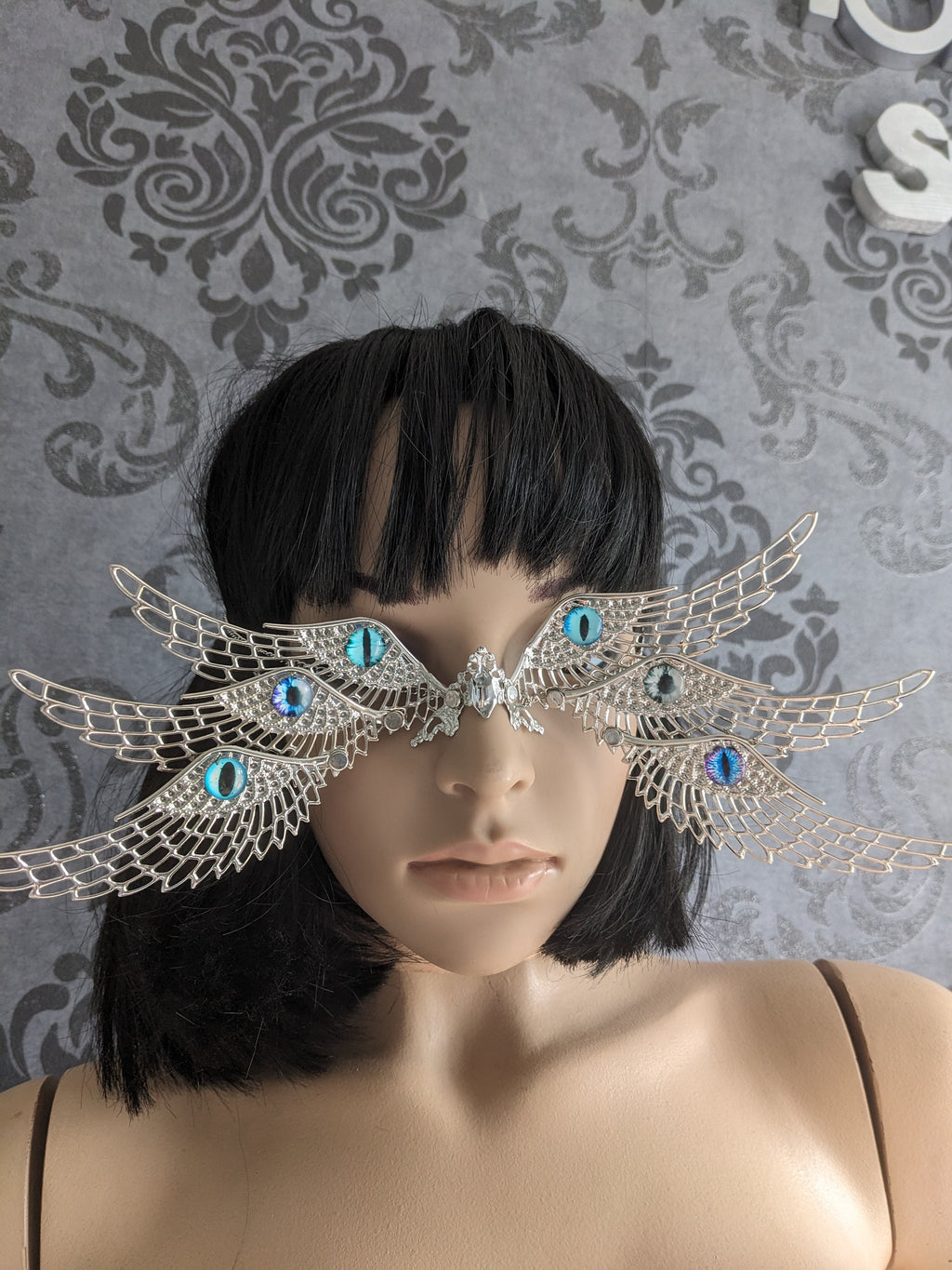 Masque Ange Biblique Ophanim – Parure de Visage Métal Argenté & Ailes | Tokyo Stories