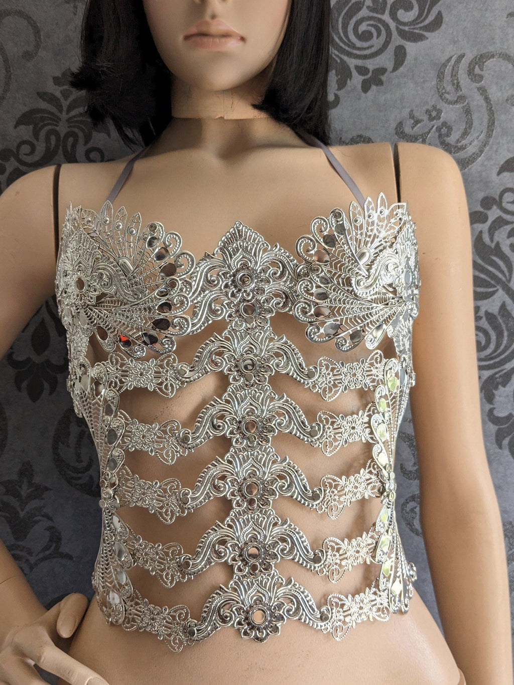 Bustier Armure Valkyrie d'Argent – Corset de Corps Métal Argenté | Tokyo Stories