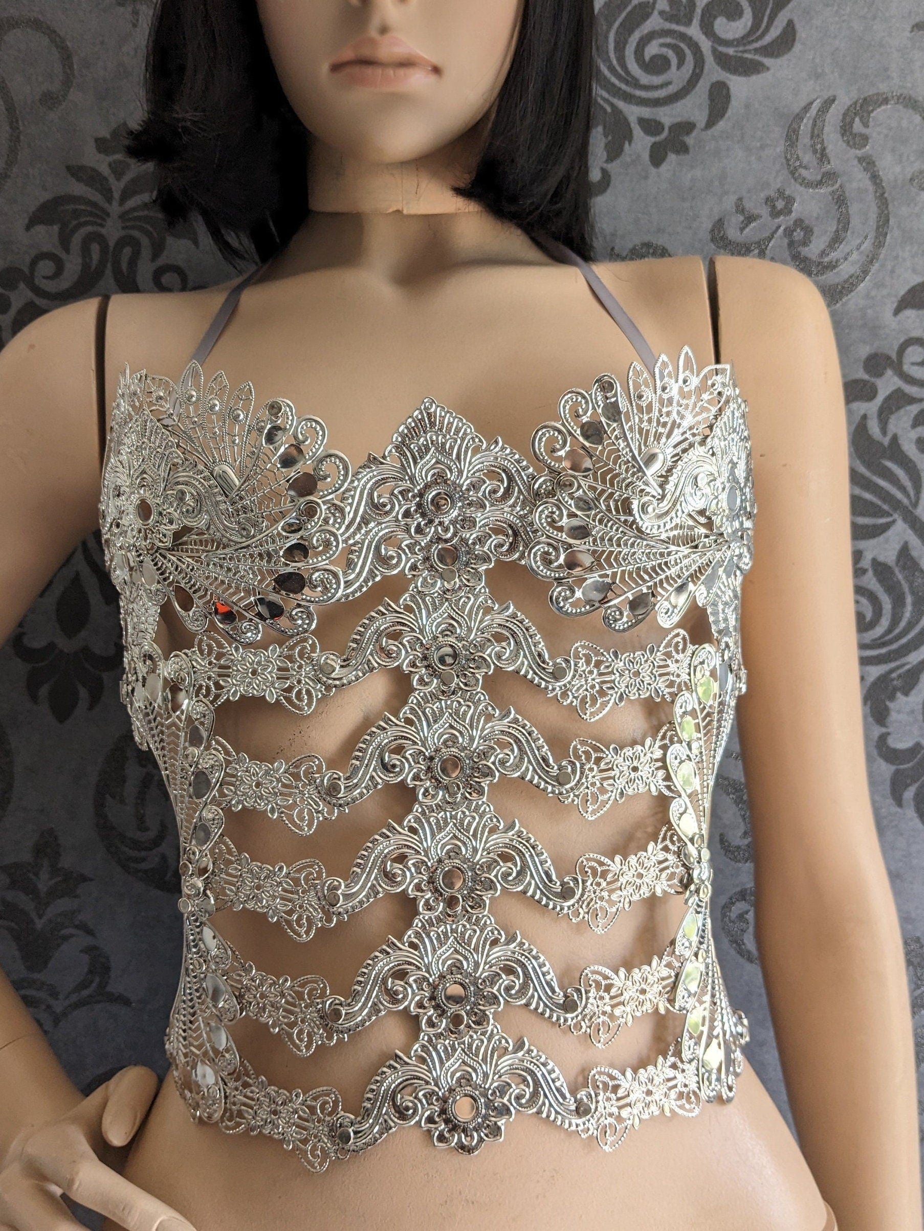 Bustier Armure Valkyrie d'Argent – Corset de Corps Métal Argenté | Tokyo Stories