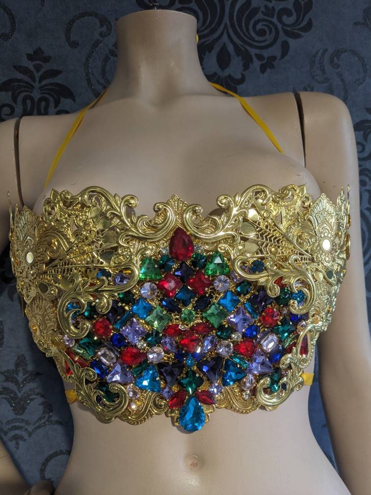 Bustier Armure Art Nouveau – Métal Doré & Strass Multicolores Pièce Unique | Tokyo Stories