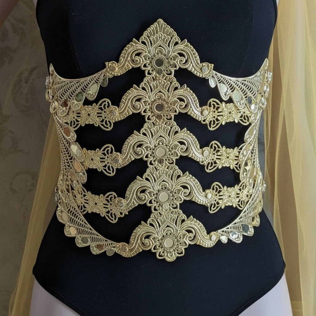 Ceinture Corset Underbust Spine – Armure de Corps Métal Or ou Argent | Tokyo Stories