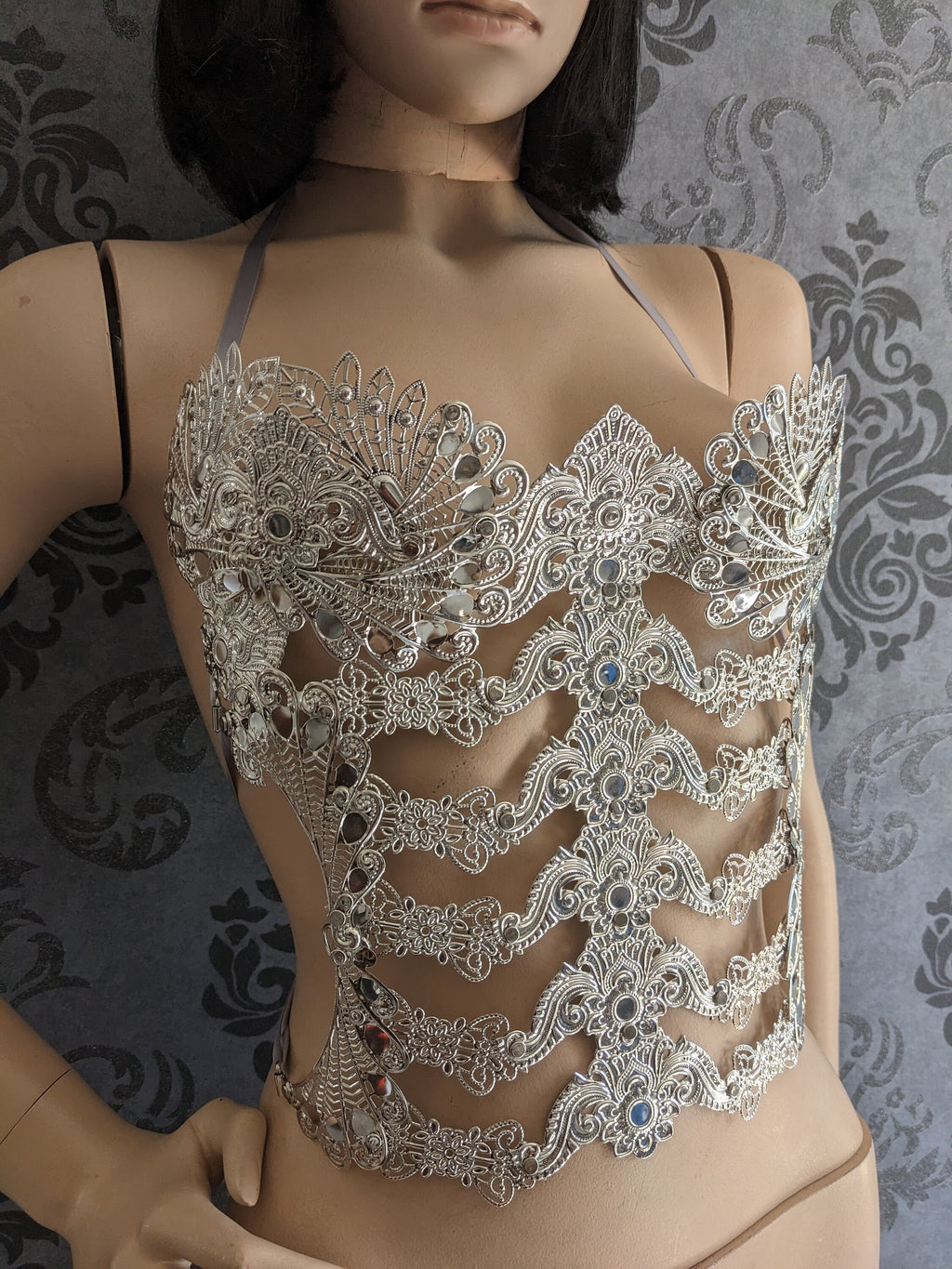 Bustier Armure Valkyrie d'Argent – Corset de Corps Métal Argenté | Tokyo Stories