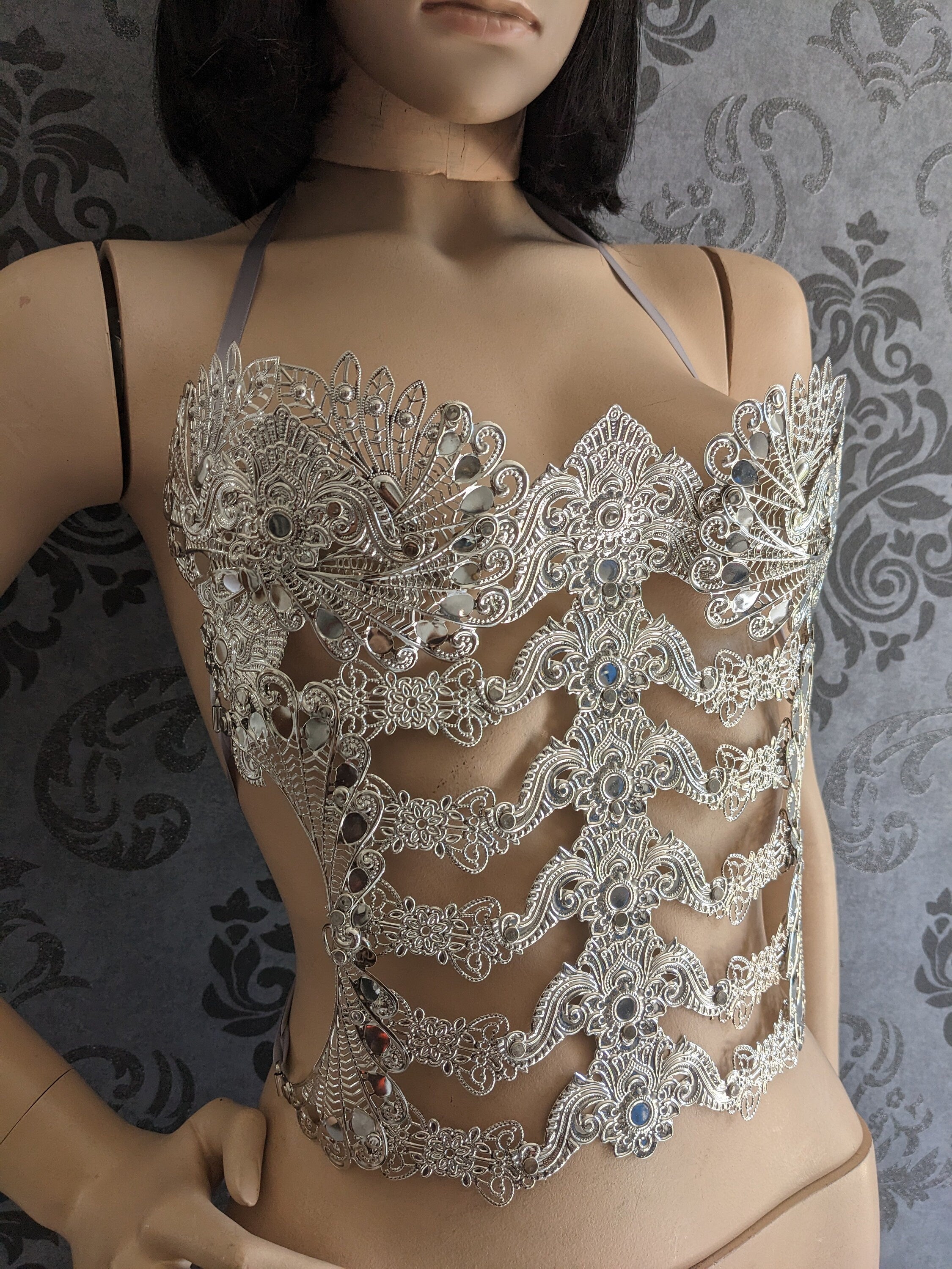 Bustier Armure Valkyrie d'Argent – Corset de Corps Métal Argenté | Tokyo Stories