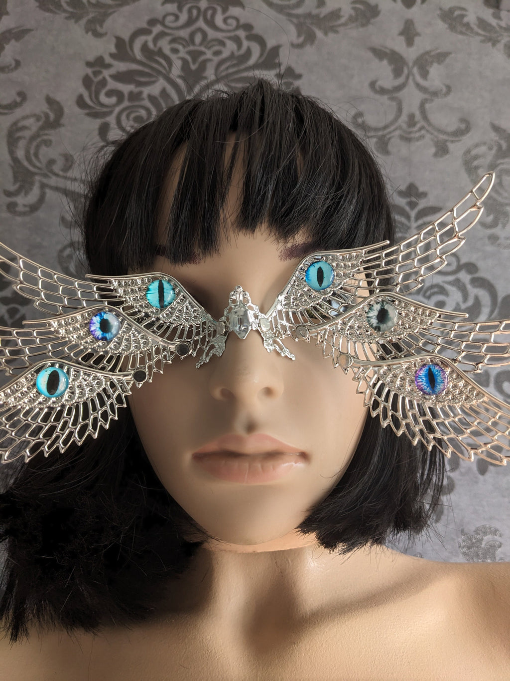 Masque Ange Biblique Ophanim – Parure de Visage Métal Argenté & Ailes | Tokyo Stories