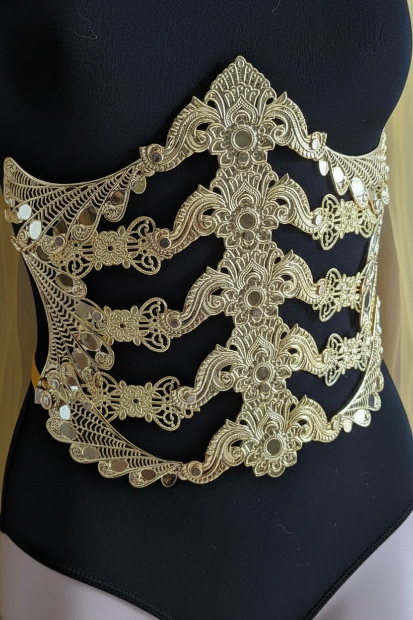 Ceinture Corset Underbust Spine – Armure de Corps Métal Or ou Argent | Tokyo Stories