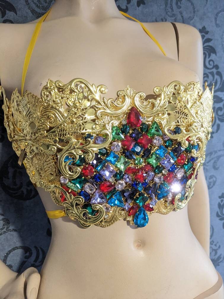Bustier Armure Art Nouveau – Métal Doré & Strass Multicolores Pièce Unique | Tokyo Stories