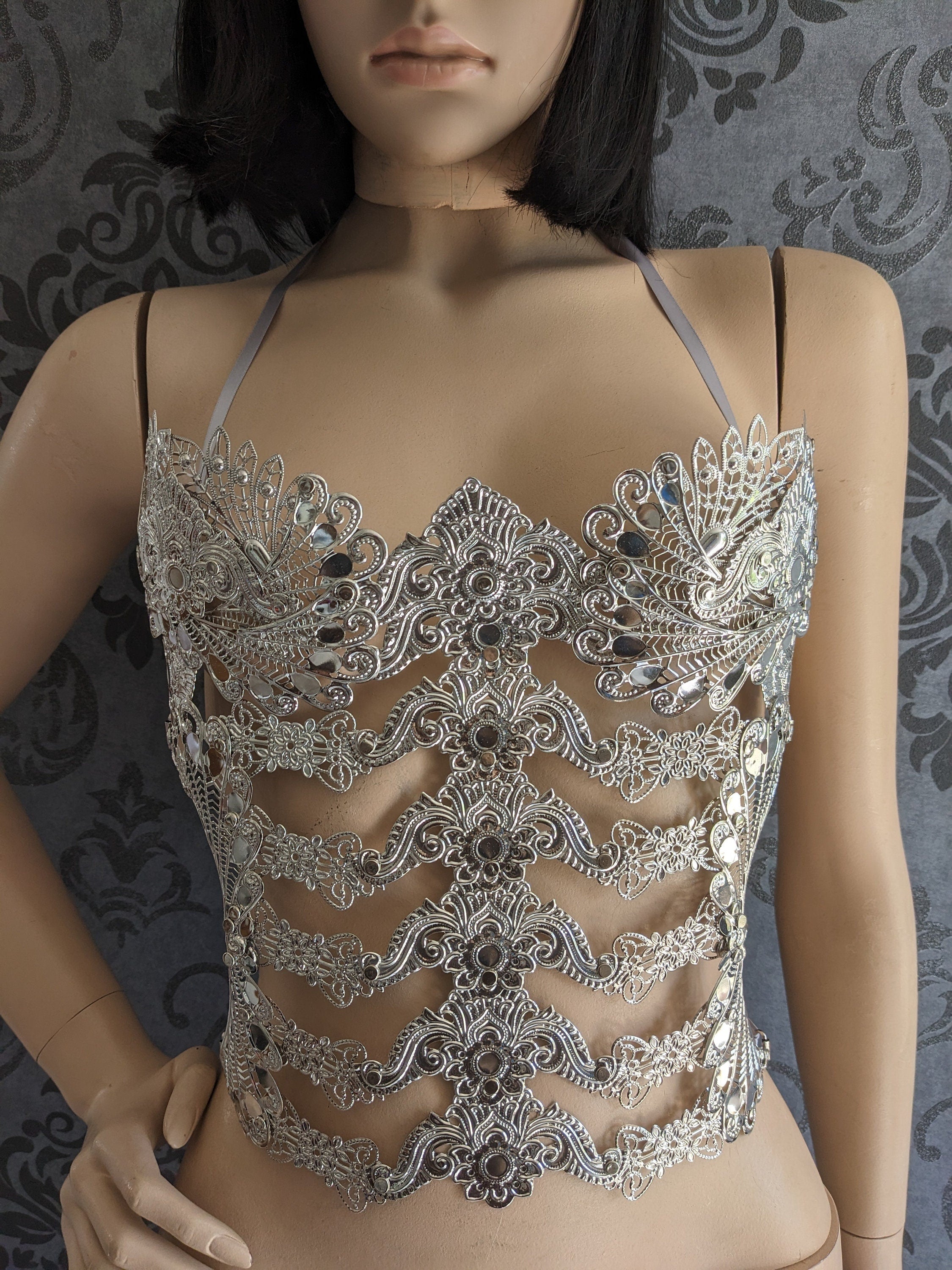 Bustier Armure Valkyrie d'Argent – Corset de Corps Métal Argenté | Tokyo Stories