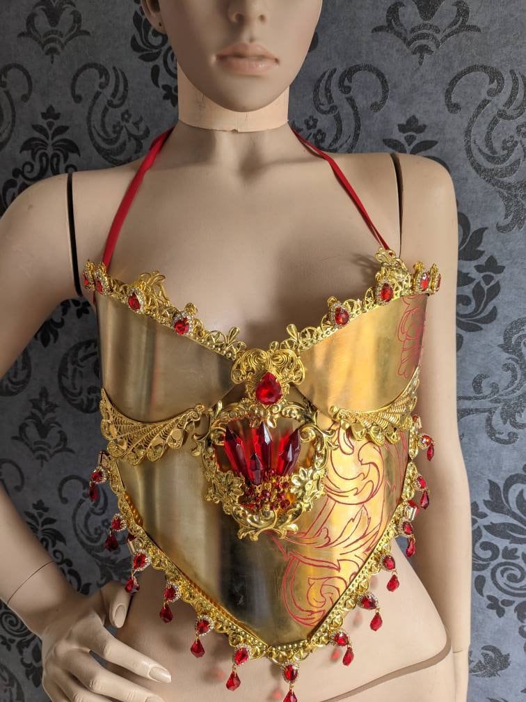 Corset Armure Cœur Sacré – Art Nouveau Laiton Doré & Cristaux Pièce Unique | Tokyo Stories