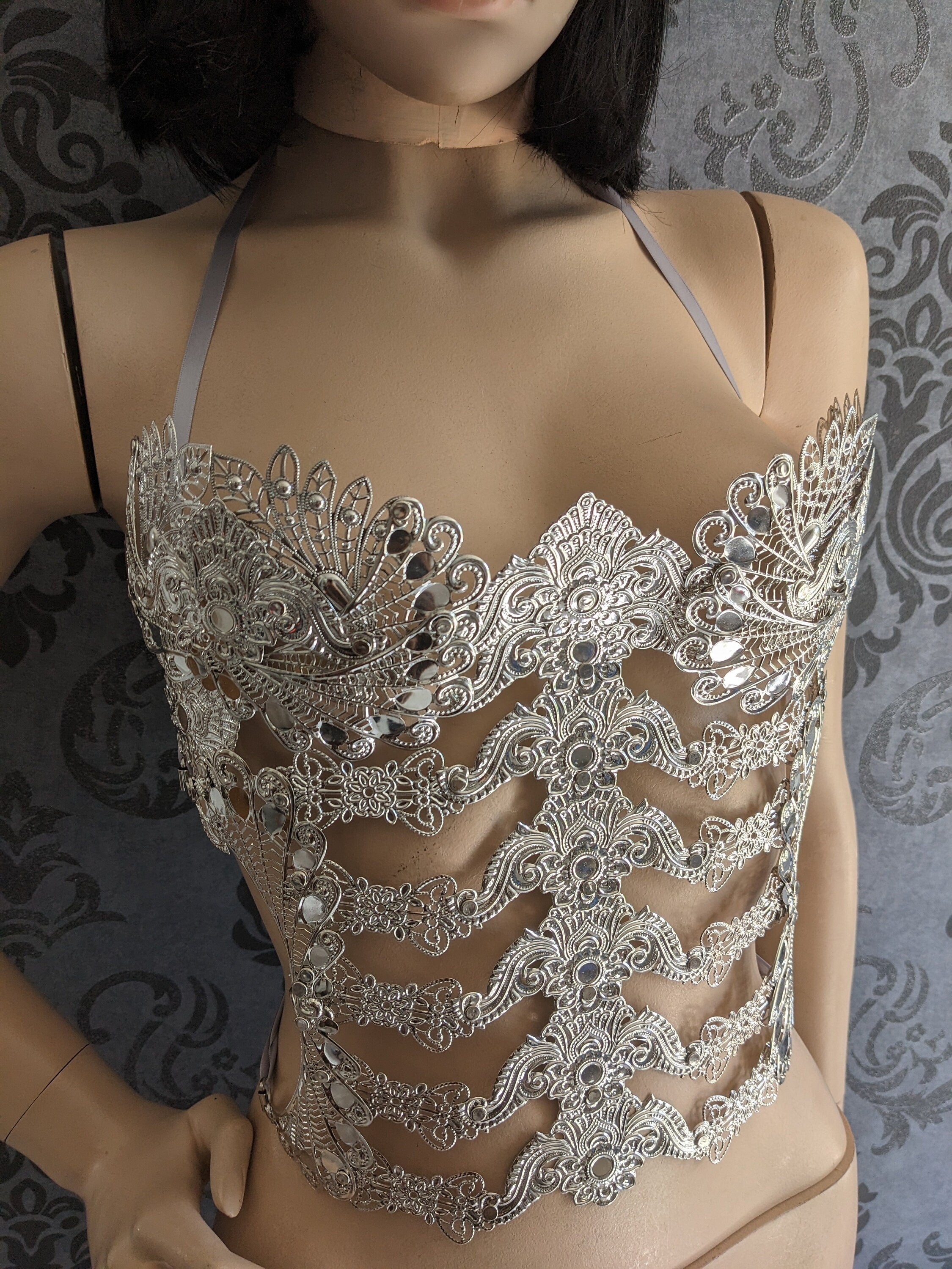 Bustier Armure Valkyrie d'Argent – Corset de Corps Métal Argenté | Tokyo Stories