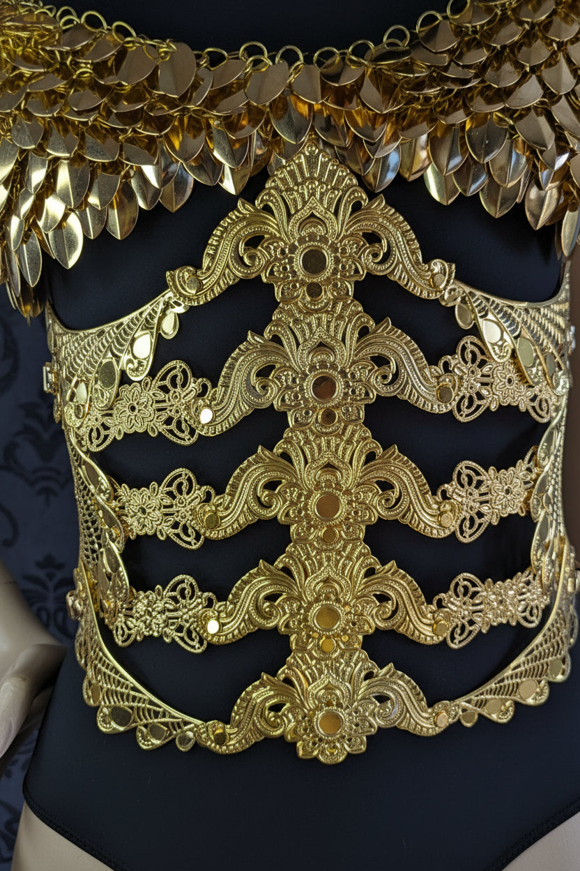 Ceinture Corset Underbust Spine – Armure de Corps Métal Or ou Argent | Tokyo Stories