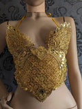 Corset Bustier Armure Guerrière d'Or – Dentelle Métal Doré Reine Elfe | Tokyo Stories