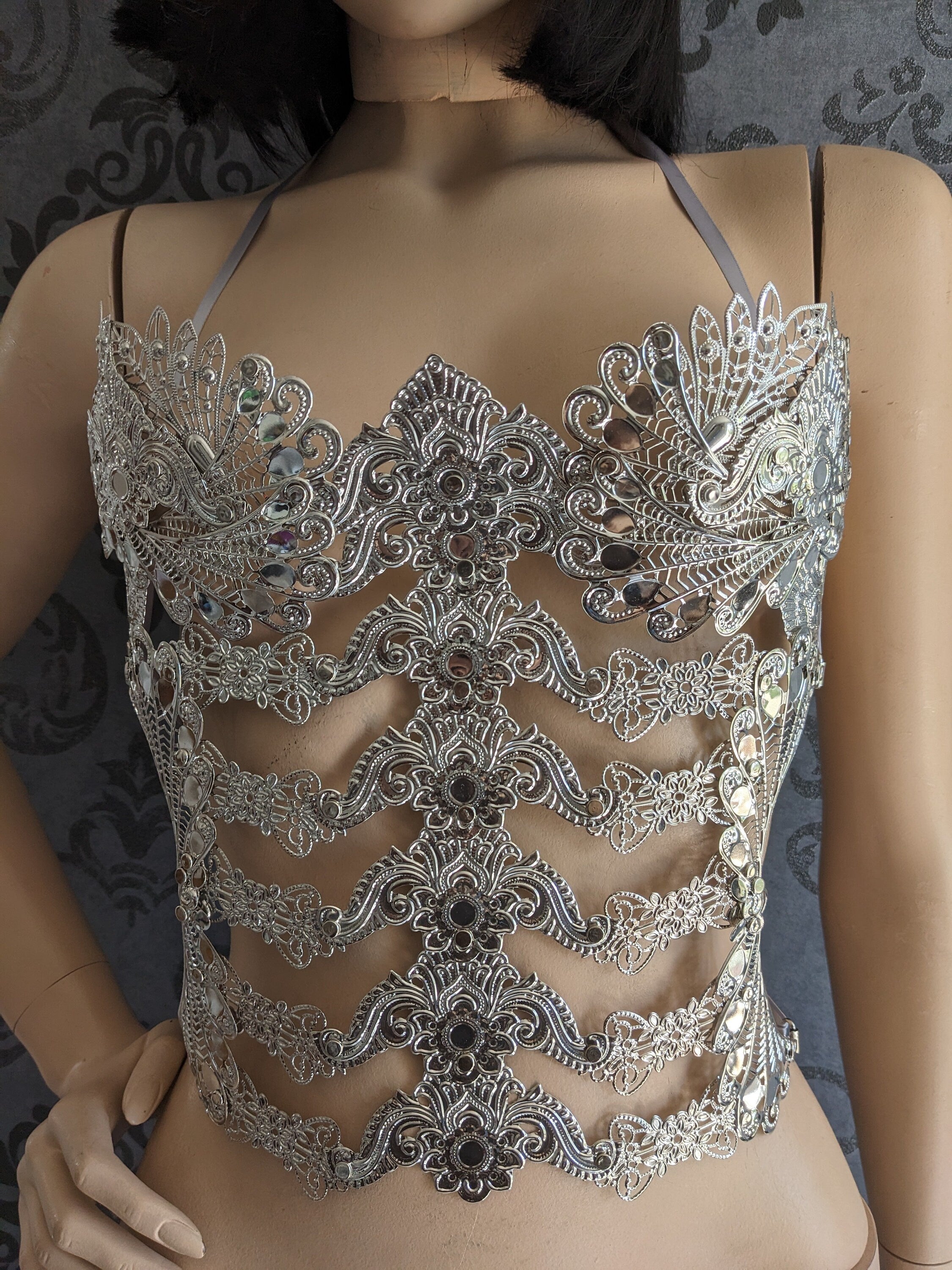 Bustier Armure Valkyrie d'Argent – Corset de Corps Métal Argenté | Tokyo Stories