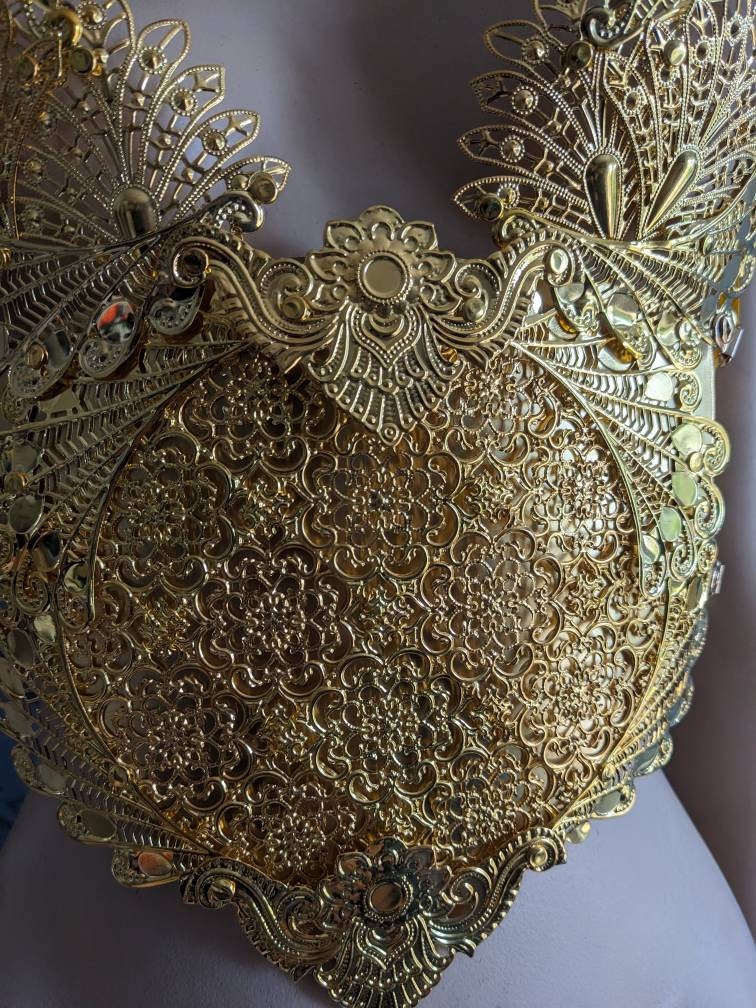 Corset Bustier Armure Guerrière d'Or – Dentelle Métal Doré Reine Elfe | Tokyo Stories