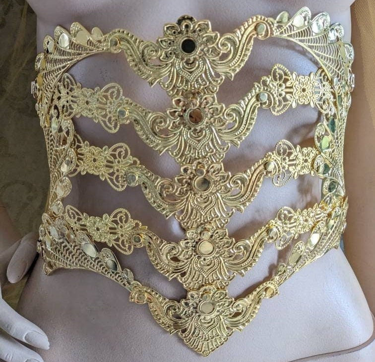 Ceinture Corset Underbust Spine – Armure de Corps Métal Or ou Argent | Tokyo Stories