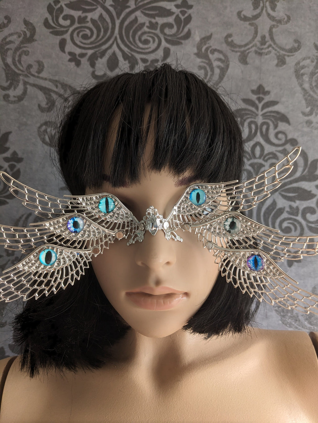 Masque Ange Biblique Ophanim – Parure de Visage Métal Argenté & Ailes | Tokyo Stories