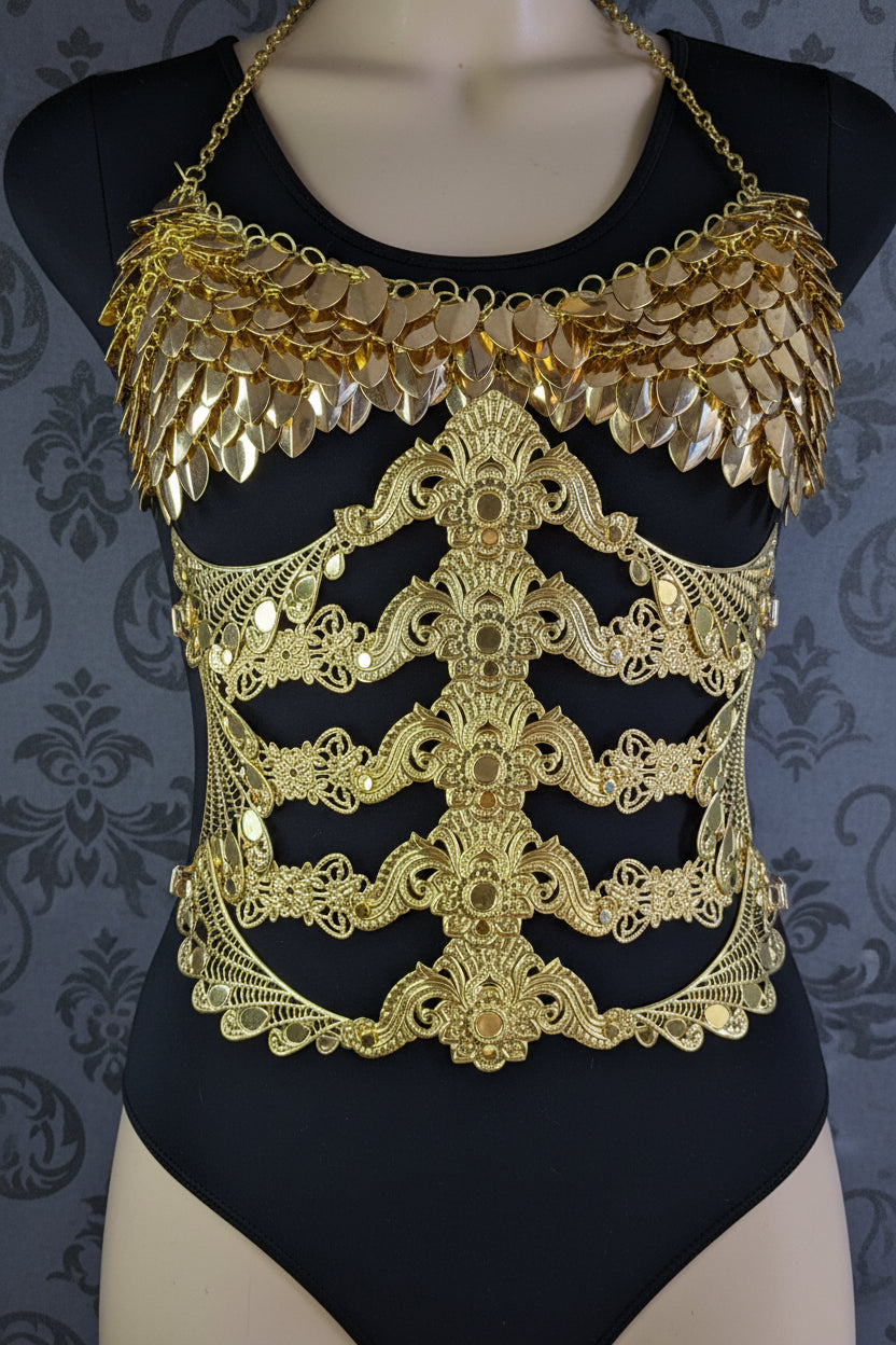 Ceinture Corset Underbust Spine – Armure de Corps Métal Or ou Argent | Tokyo Stories