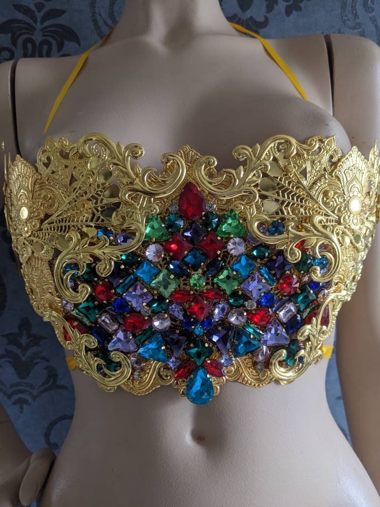 Bustier Armure Art Nouveau – Métal Doré & Strass Multicolores Pièce Unique | Tokyo Stories