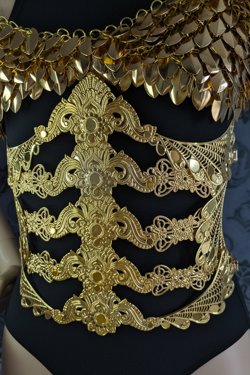 Ceinture Corset Underbust Spine – Armure de Corps Métal Or ou Argent | Tokyo Stories