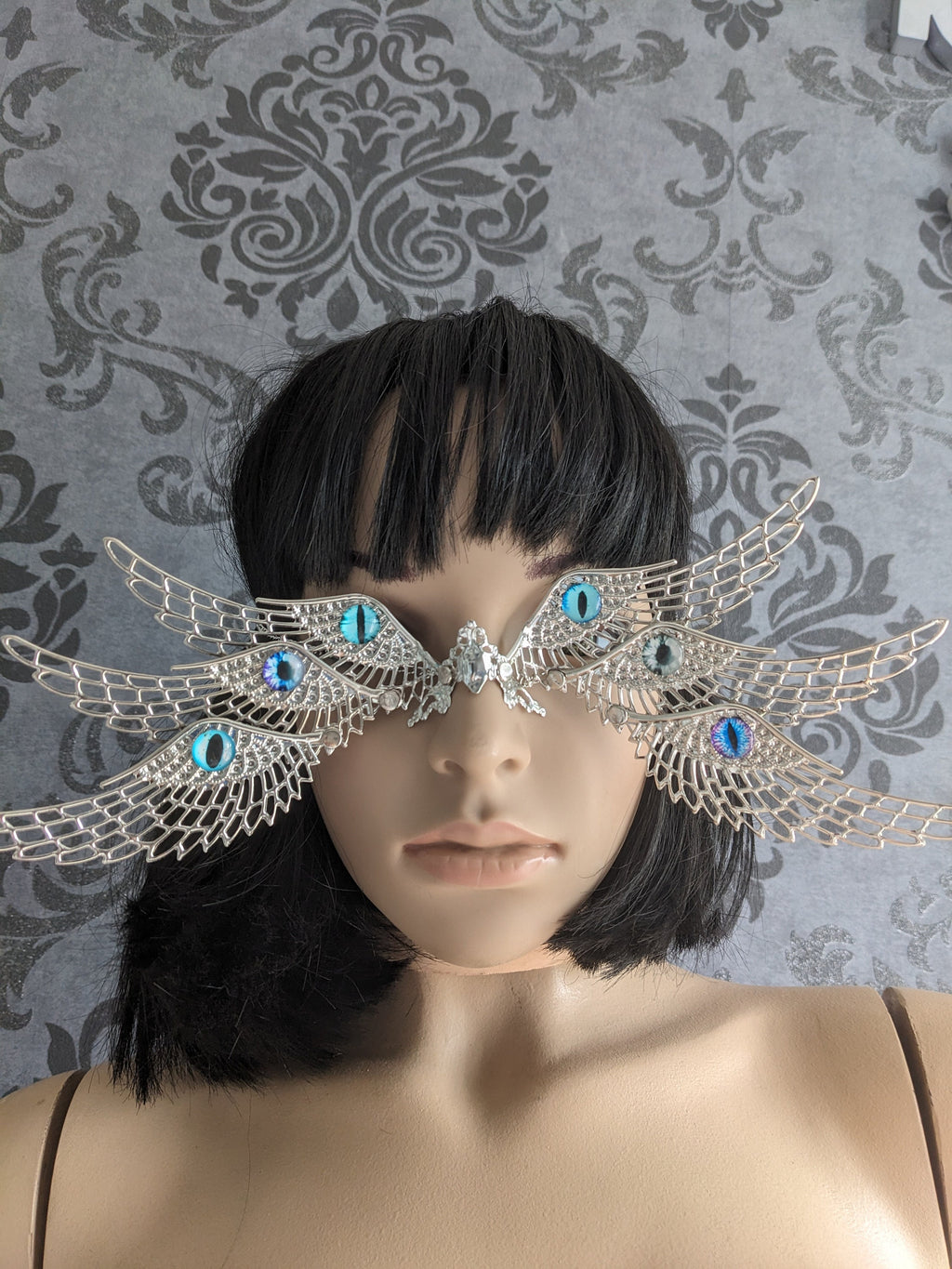 Masque Ange Biblique Ophanim – Parure de Visage Métal Argenté & Ailes | Tokyo Stories