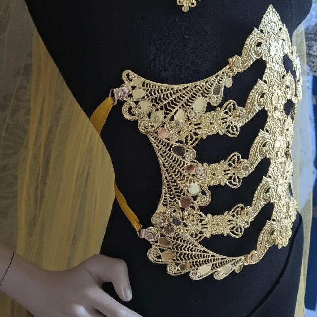 Ceinture Corset Underbust Spine – Armure de Corps Métal Or ou Argent | Tokyo Stories