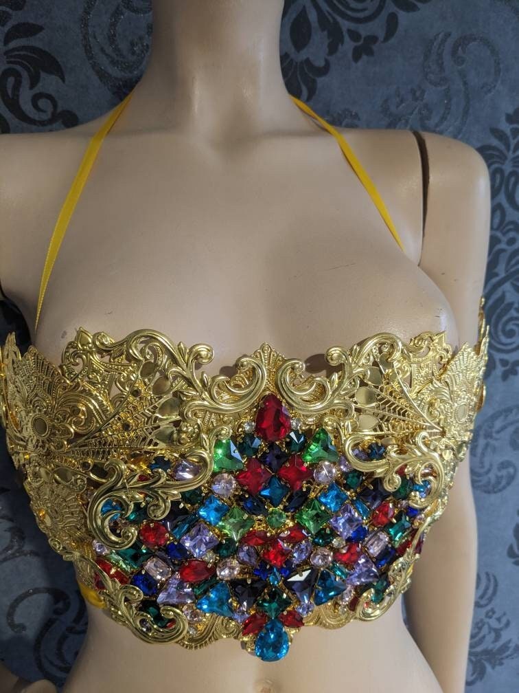 Bustier Armure Art Nouveau – Métal Doré & Strass Multicolores Pièce Unique | Tokyo Stories