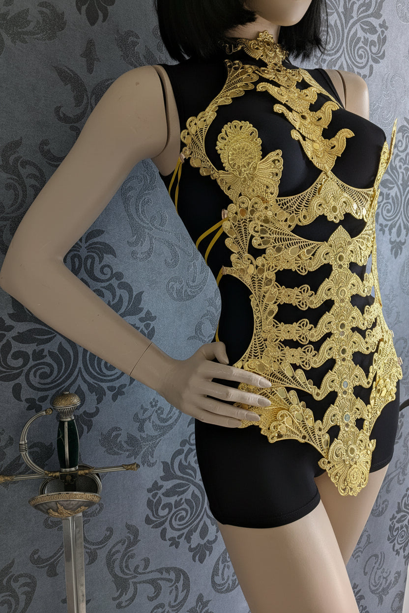 Body Corset Armure Déesse Baroque – Bustier Métal Doré Pièce Unique | Tokyo Stories