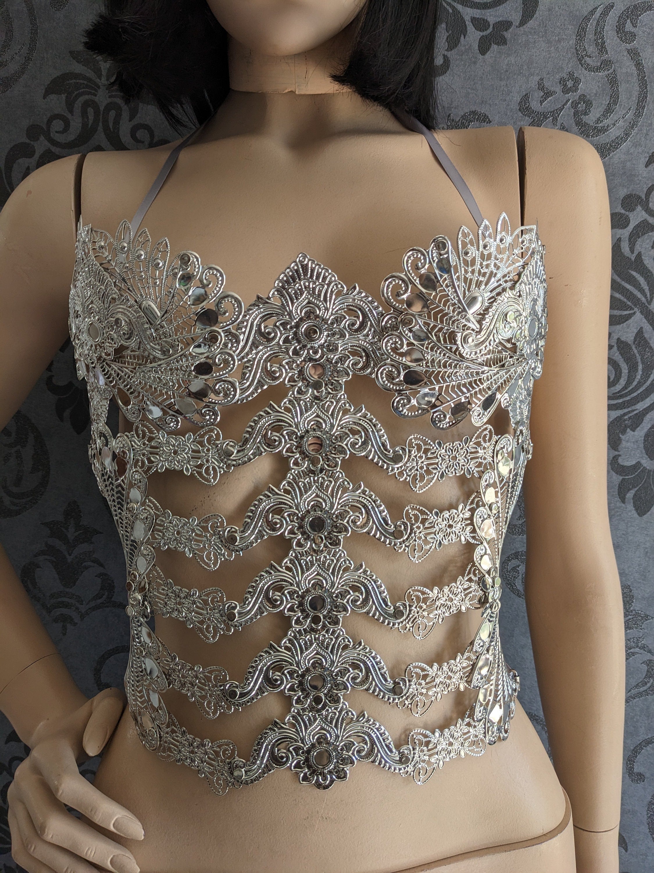 Bustier Armure Valkyrie d'Argent – Corset de Corps Métal Argenté | Tokyo Stories