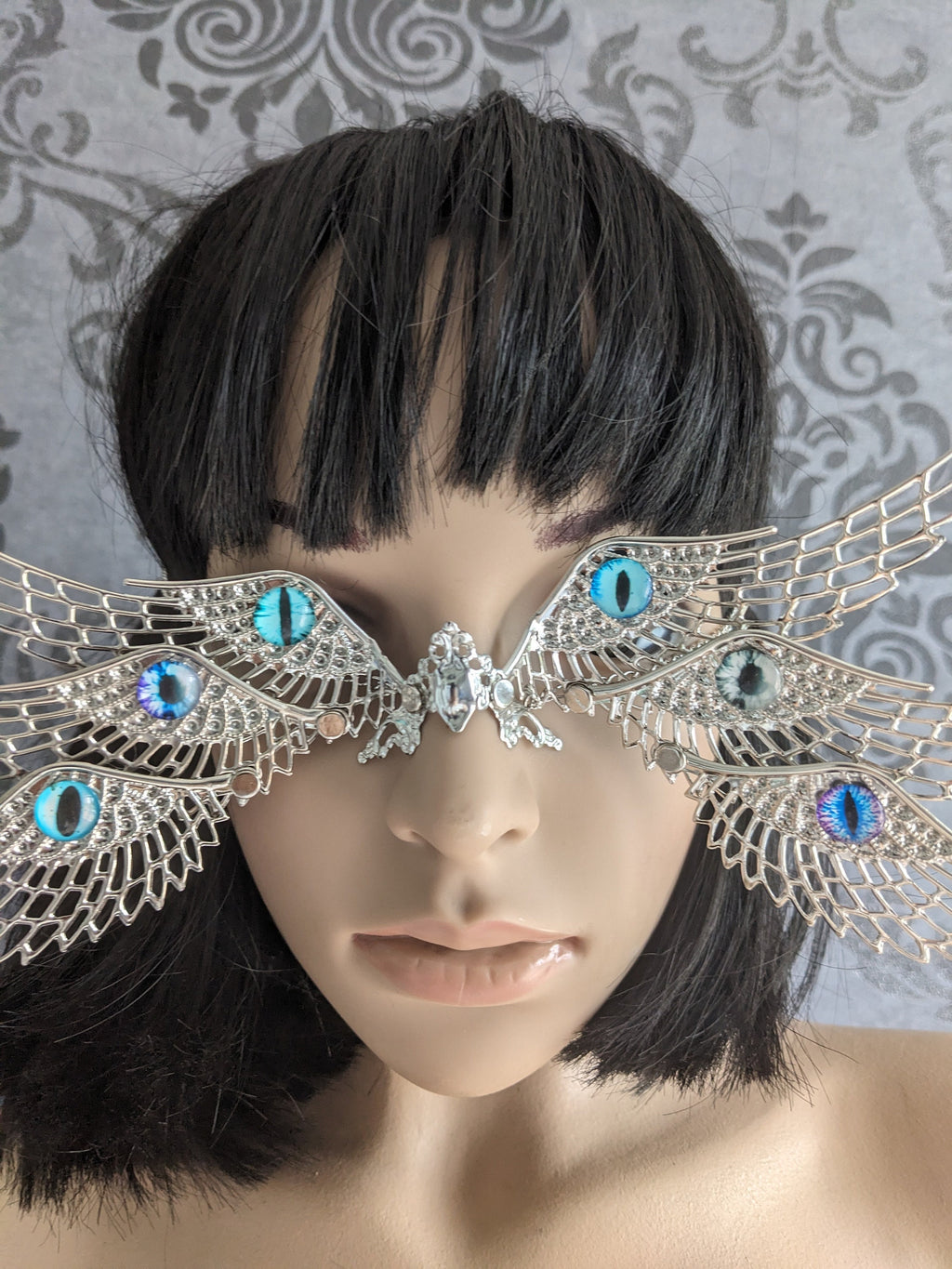 Masque Ange Biblique Ophanim – Parure de Visage Métal Argenté & Ailes | Tokyo Stories