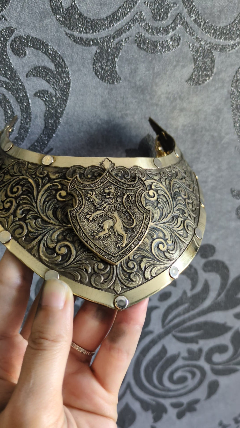 Collier Plastron Gorget – Blason Lion Héraldique Laiton