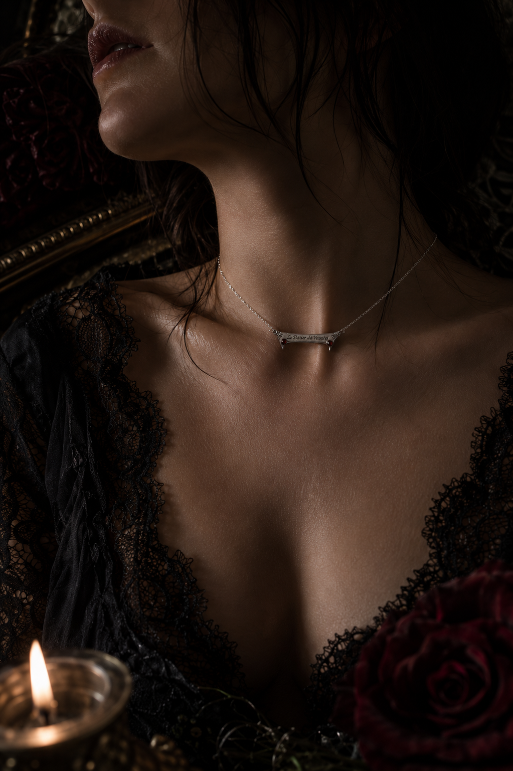 Le Baiser du Vampire – Collier/Bracelet Gothique Grenat Dark Romance & Vampirecore