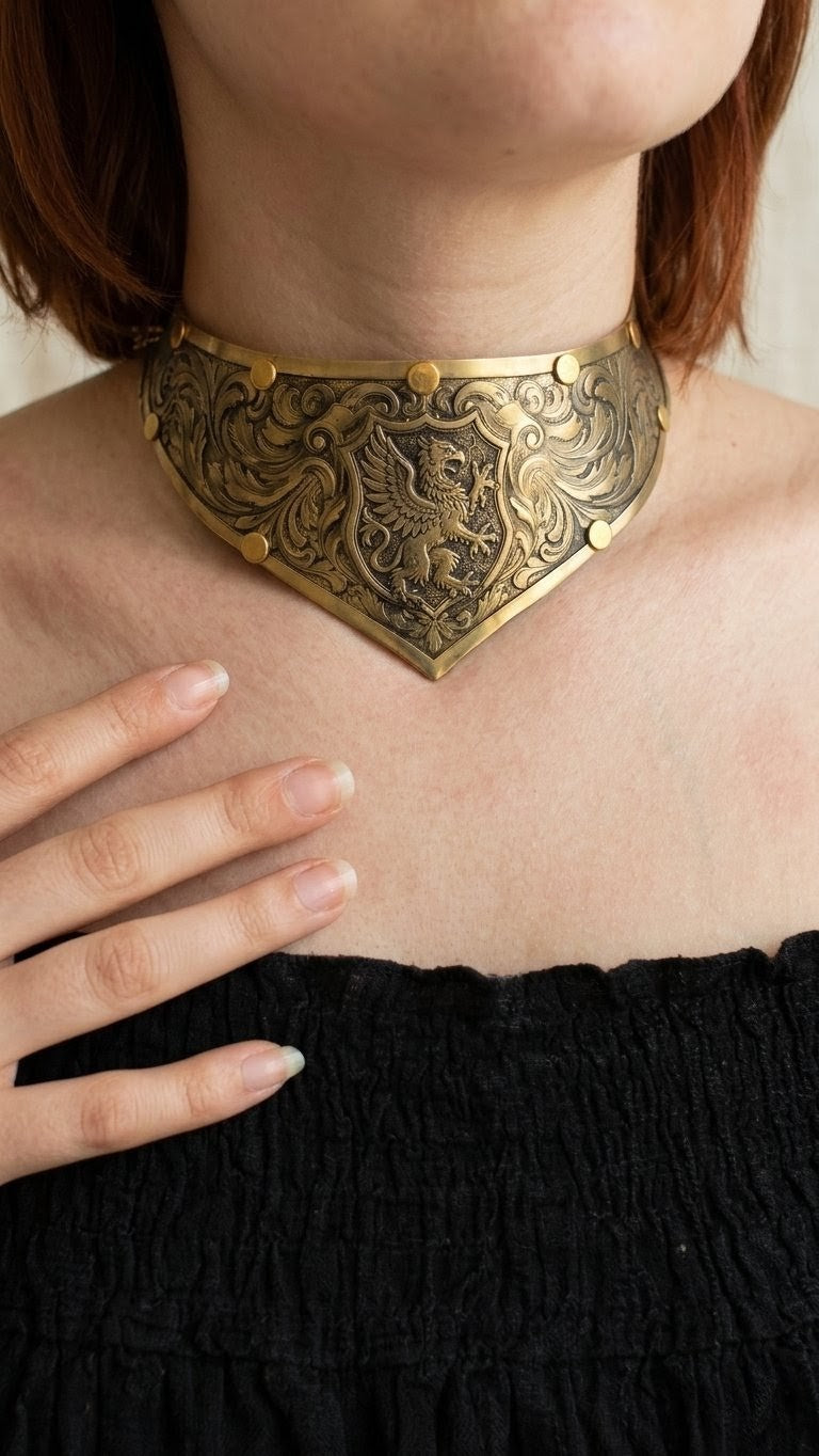 Collier Plastron Gorget Laiton – Blason Griffon Héraldique