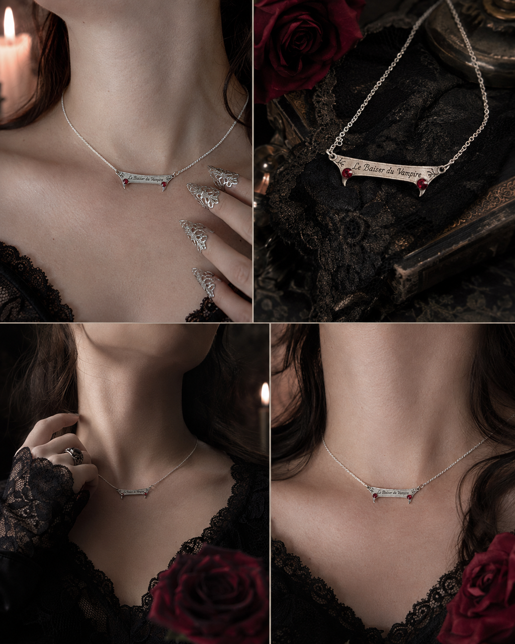Le Baiser du Vampire – Collier/Bracelet Gothique Grenat Dark Romance & Vampirecore