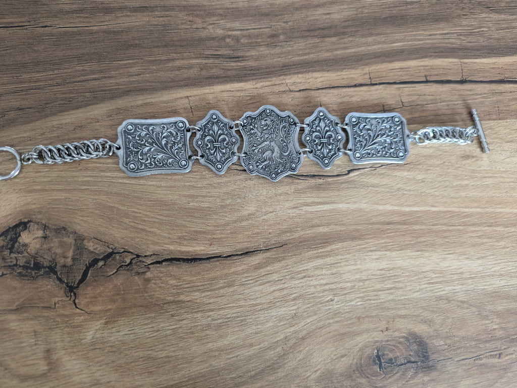 Bracelet Médiéval Blason Lion – Articulé Cotte de Maille Acier