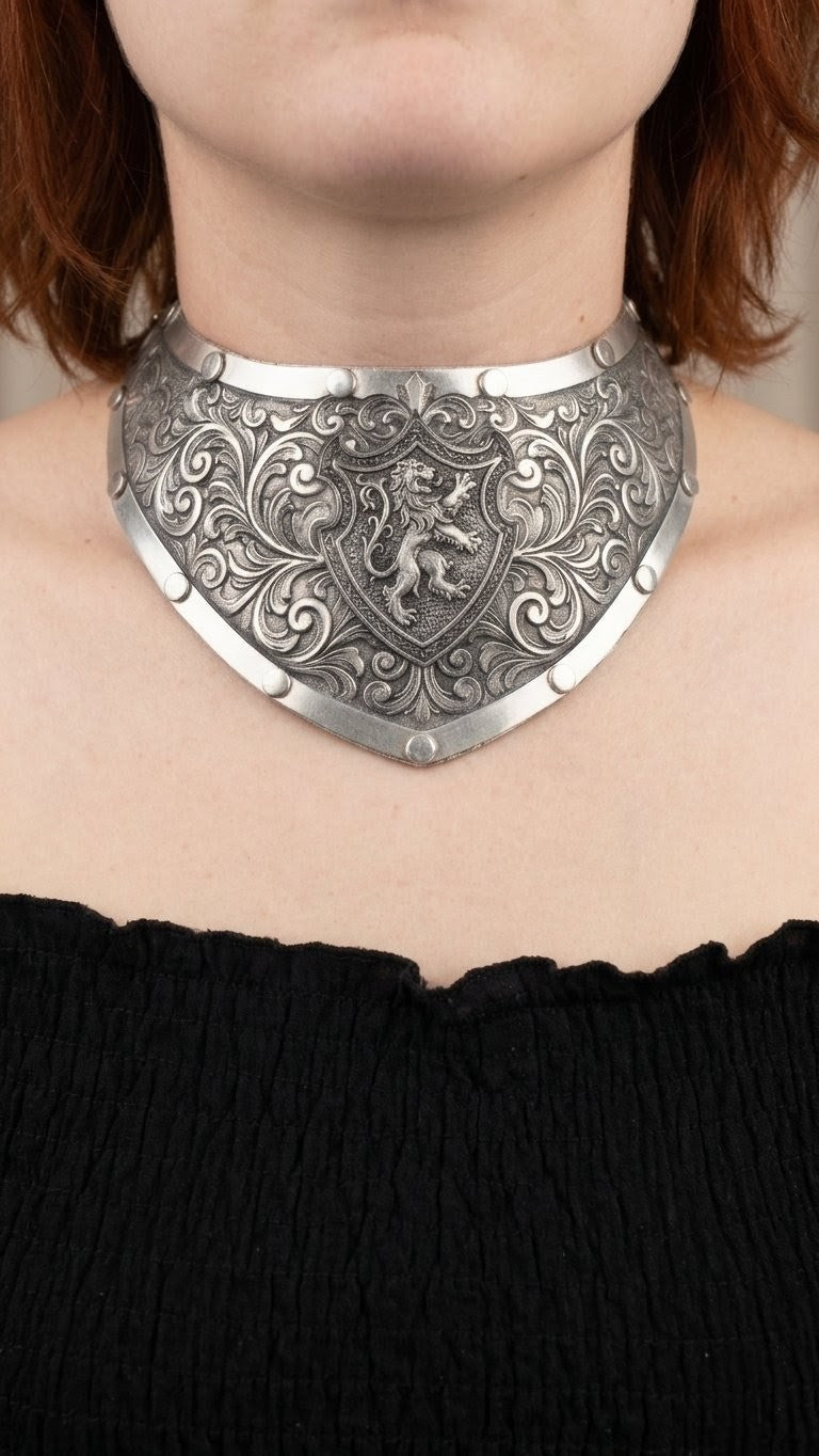 Collier Plastron Gorget – Blason Lion Héraldique Aluminium