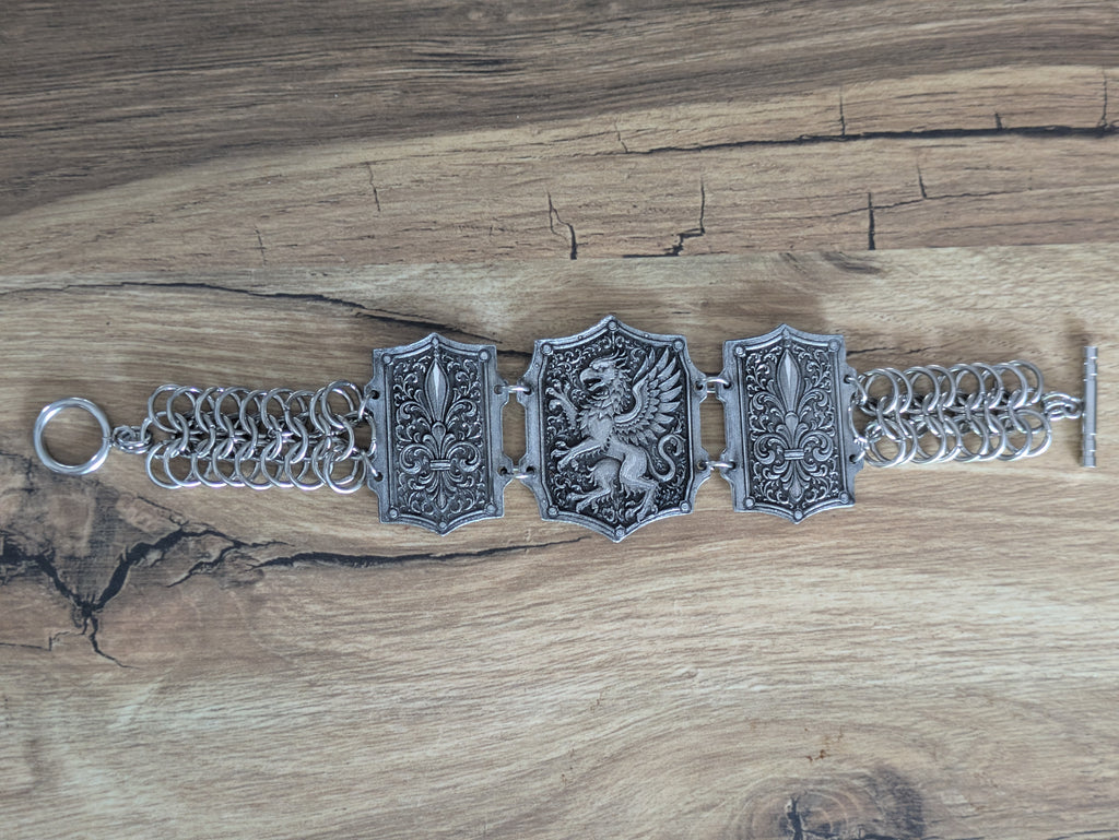 Bracelet Médiéval Blason Griffon – 3 Pièces Dos de Dragon