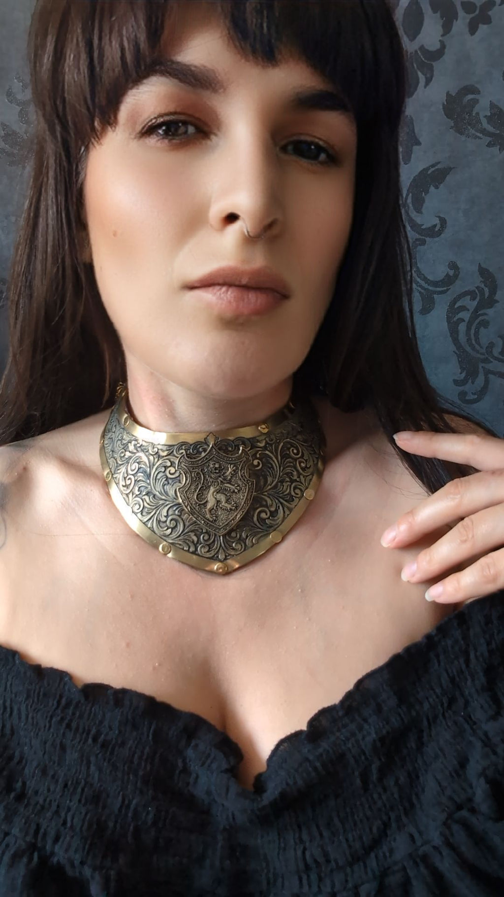 Collier Plastron Gorget – Blason Lion Héraldique Laiton