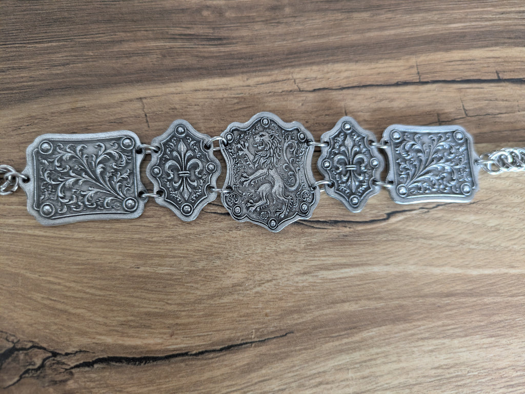Bracelet Médiéval Blason Lion – Articulé Cotte de Maille Acier